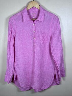 Lilly Pulitzer Pink Linen Button-Front Tunic Top Shirt 6 Coastal Beach Preppy